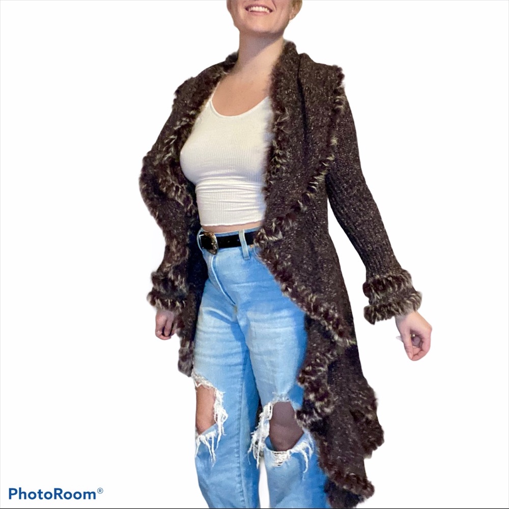 John Fashion Purple knitted wool long cardigan